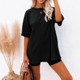thumbnail image 1 of CHGBMOK Hauts de Printemps Grande Taille pour Femmes Mode Décontractée Solide Col Rond Ample Manches Courtes T-shirt Haut Blouse Chandail Été Plage Hauts en Liquidation, 1 of 4