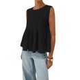 thumbnail image 2 of Débardeur Blouse Sans Manches à Basque Plissé d'Été pour Femmes, Col Rond, Style Babydoll Y2K, Chemisier Chemise Noir P, 2 of 9