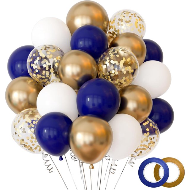 NACHLYNN 60 Packs Blue and Gold Graduation Party Confetti Balloons 12 Inches Navy Balloon for Birthday Baby Shower Wedding Graduation Party Decorations