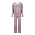 thumbnail image 4 of Timegard Pajamas Sets for Women 2 Piece Stripted Long Sleeve V Neck Ruched Top and Pants Fall Pjs Outfits, 4 of 5