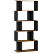 HOMCOM 5-Tier Bookshelf, Narrow S Shaped Bookcase, Rustic Brown