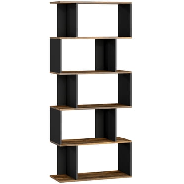 HOMCOM 5-Tier Bookshelf, Narrow S Shaped Bookcase, Rustic Brown