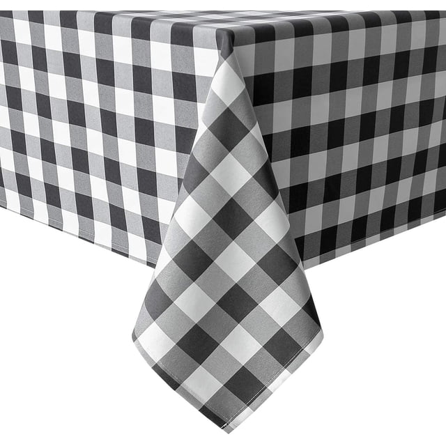 60 x 102 Inch Checkered Tablecloth Rectangle - Stain Resistant, Spillproof and Washable Gingham Table Cloth for Outdoor Picnic, Kitchen and Holiday Dinner, Black and White