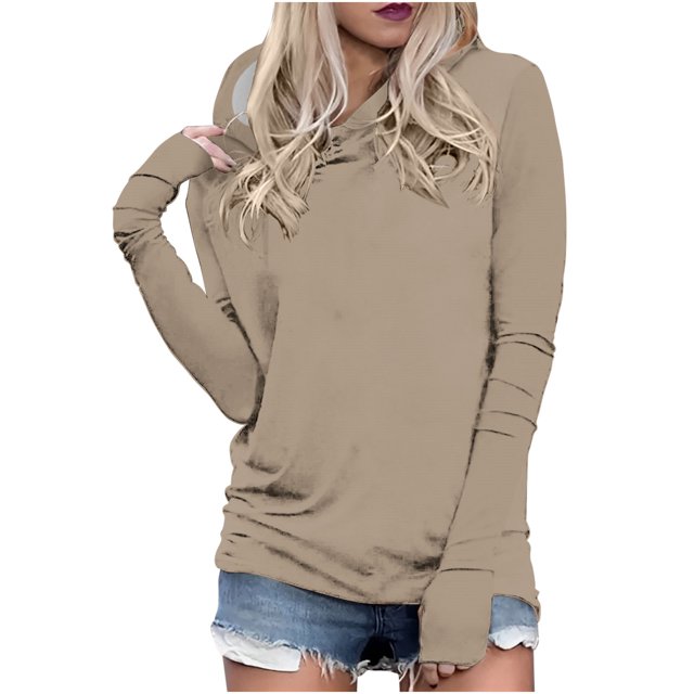 Timegard Womens Hoodies Plus Size Long Sleeve Thumb Hole Pullover Fall Casual Solid Color Comfy Tops
