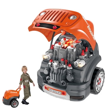 Qaba Camion pour Enfants de 3 à 5 Ans, Jouet Éducatif pour la Construction et la Réparation de Véhicules, avec Effets Lumineux et Sonores, Orange.