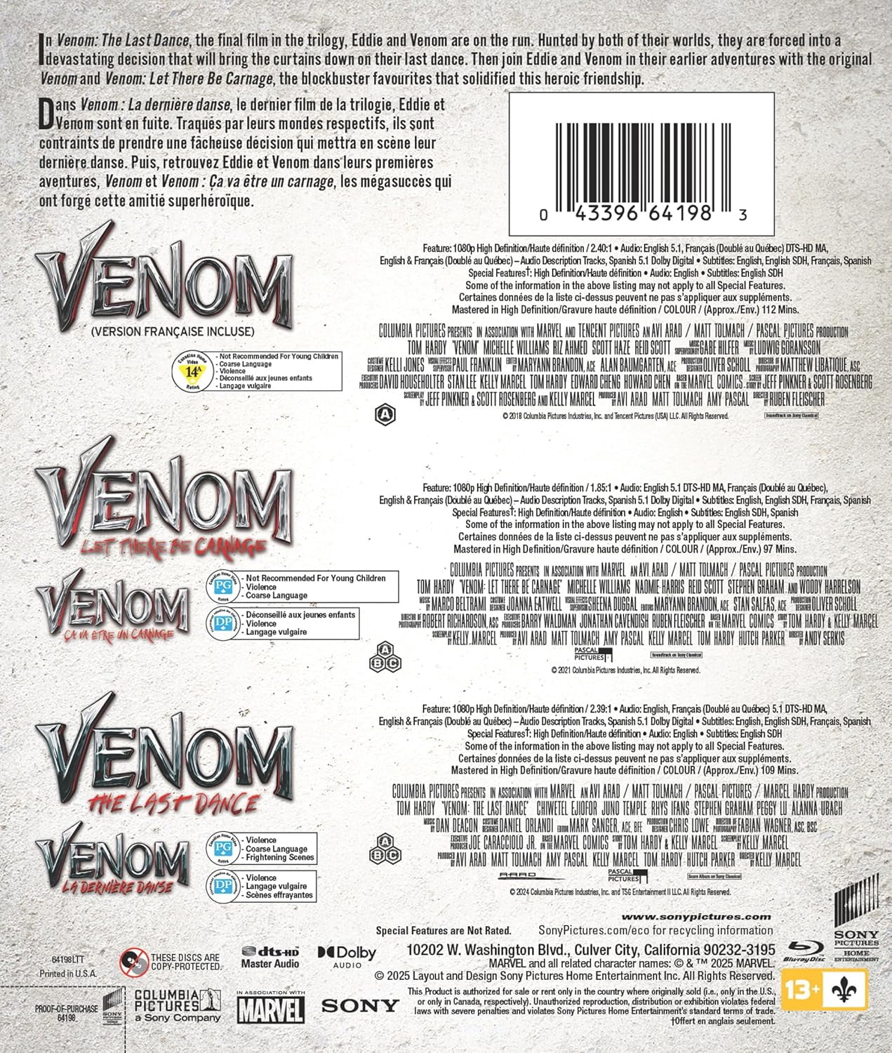 Venom 3-Movie Collection - Bilingual - Blu-ray Multi-feature