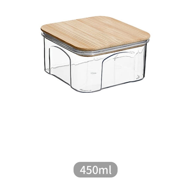 EGNMCR Lunch Bags for Women Lunch Box Bento Box BAMBOOSs Covered Five Grain And Miscellaneous Grain Sealed Container Plastic Transparent Storage Tank. The image shows a 450ml transparent plastic storage container with a natural bamboo lid. The container features a threaded design for an airtight seal, ensuring freshness and dryness of stored items. Suitable for grains, dried foods, tea, or small household items.