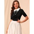 thumbnail image 2 of INSPIRE CHIC Women's Contrast Collar Tie Ruffle Front Button Short Sleeve Work Shirt, 2 of 6