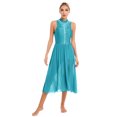 thumbnail image 1 of Sinleey Costumes de Danse Lyrique pour Femmes Robe Longue Fluide en Tulle Sans Manches à Sequins Moderne Contemporain Bleu Lac m, 1 of 6