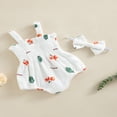 thumbnail image 4 of Baby Girls Rompers Clothes Summer Infant Sleeveless Cotton Linen Bodysuits Jumpsuits Headband Outfits, 4 of 9