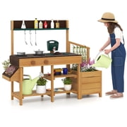 Costway Play Kitchen for Kids Wooden Toy Kitchen Playset with Removable Faucet & Sink Brown