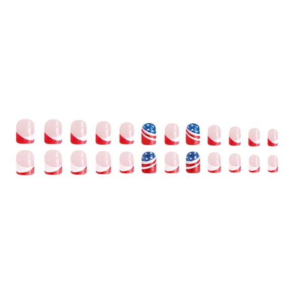 Fake Nails Clearance, Bradem Short Bright Red and Blue Color Scheme with Glittering P Ink Stripes for Wearing N Ail a Rt. Independence Day Five Pointed Star N Ail a Rt, a Set of Wearable Armor