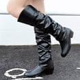 thumbnail image 2 of Babysbule Chaussures pour Femmes en Liquidation, Bottes Hautes à Enfiler pour Femmes à Talon Carré de Couleur Unie, Bottes Hauteur Genou à Bout Rond, 2 of 7
