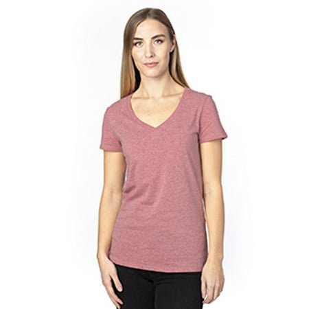 T-Shirt à Manches Courtes Col en V pour Femmes - Marron Chiné - S