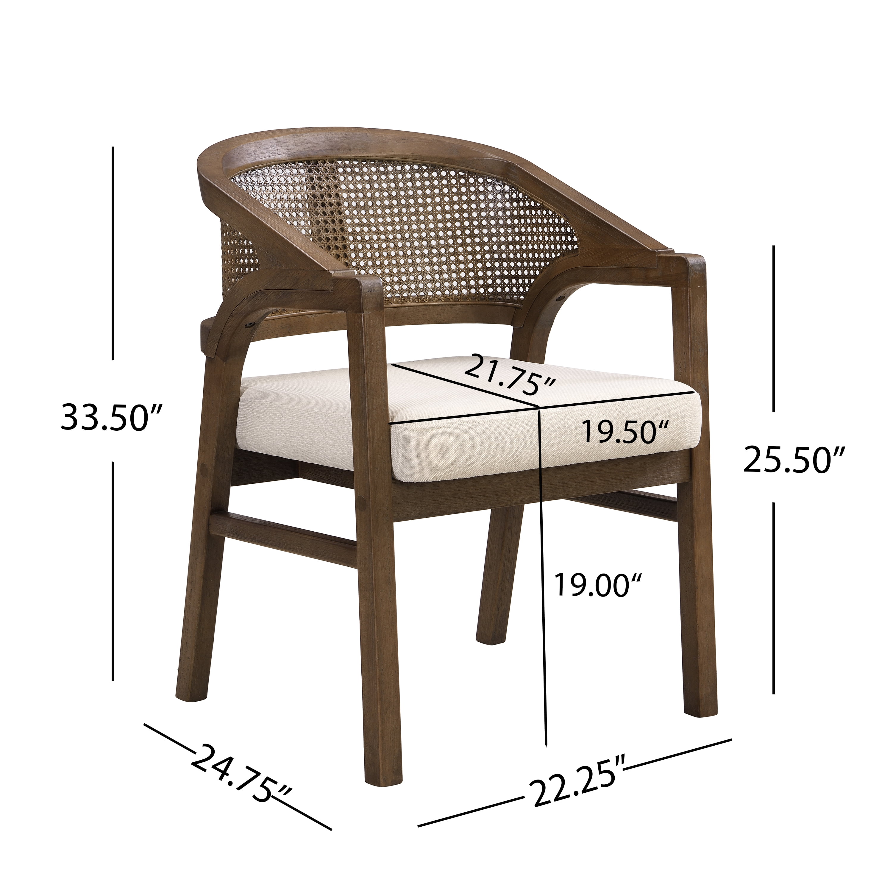 Chaises de salle à manger Noble House avec structure en bois, ensemble de 2, dossier en rotin et assise rembourrée, beige et noyer