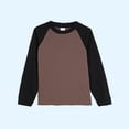 thumbnail image 1 of Milgrthf Enfants Garçons Filles Chandail à Col Rond Automne Décontracté Manches Longues Raglan à Blocs de Couleur Coton Chandail à Enfiler Hauts Brun 5 Ans, 1 of 5