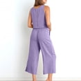 thumbnail image 3 of RKSTN Two Piece Set for Woman Round Neck Solid Color Sleeveless Blouse and Loose Pockets Pants Summer Outfits, 3 of 7