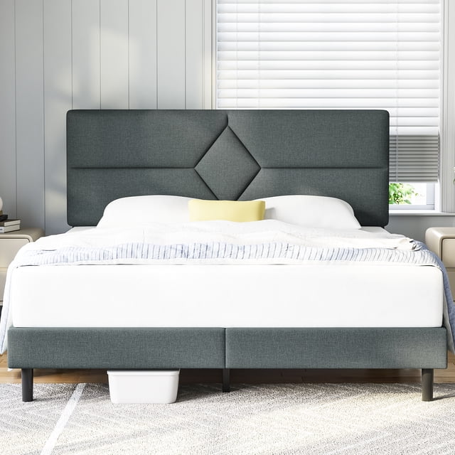 Full Bed Frame, GELBIY Full Size Platform Bed With Fabric Upholstered Headboard, Gray, Easy Assembly