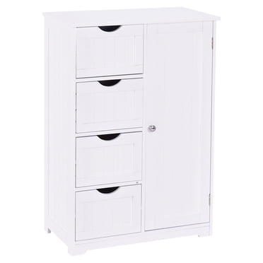 Patiojoy Armoire de Rangement Autoportante en Bois à 4 Tiroirs et 2 Tablettes Blanche