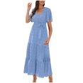 thumbnail image 2 of Ovzne Robes pour Femmes 2025 Robe pour Femme Mode Femmes Été Décontracté Col en V à Volants Manches Courtes Robe Unie Grande Taille Robe Manches Courtes Liquidation, 2 of 7