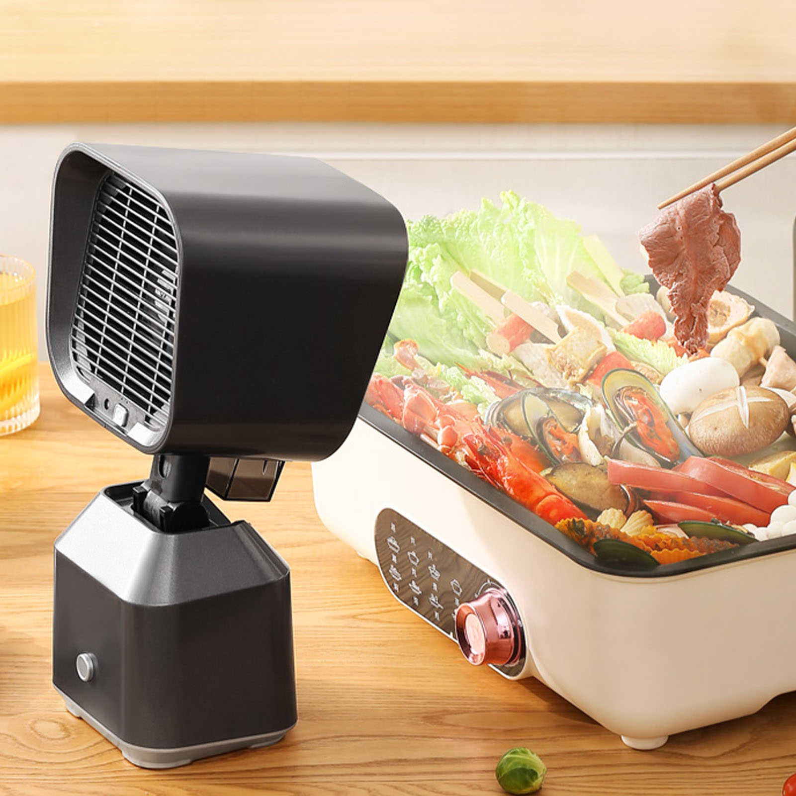 Portable Range Hood, Desktop Range Hood with 2 Speed Exhaust Fan, Detachable Portable Kitchen Exhaust Fan Mini Fan for Indoor BBQ, Hot Pot