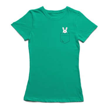 Bunny T-shirt Graphique pour Femmes avec Poche Poitrine Gauche Vert Kelly