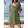 thumbnail image 2 of Womens Dresses Spring Summer Deep V Neck Elegant Bow Tie Mini Dress Military Green S, 2 of 8