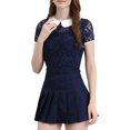 thumbnail image 1 of INSPIRE CHIC Blouse en Dentelle Transparente à Manches Courtes pour Femme à Col Peter Pan Contrastant TP Bleu Foncé, 1 of 6