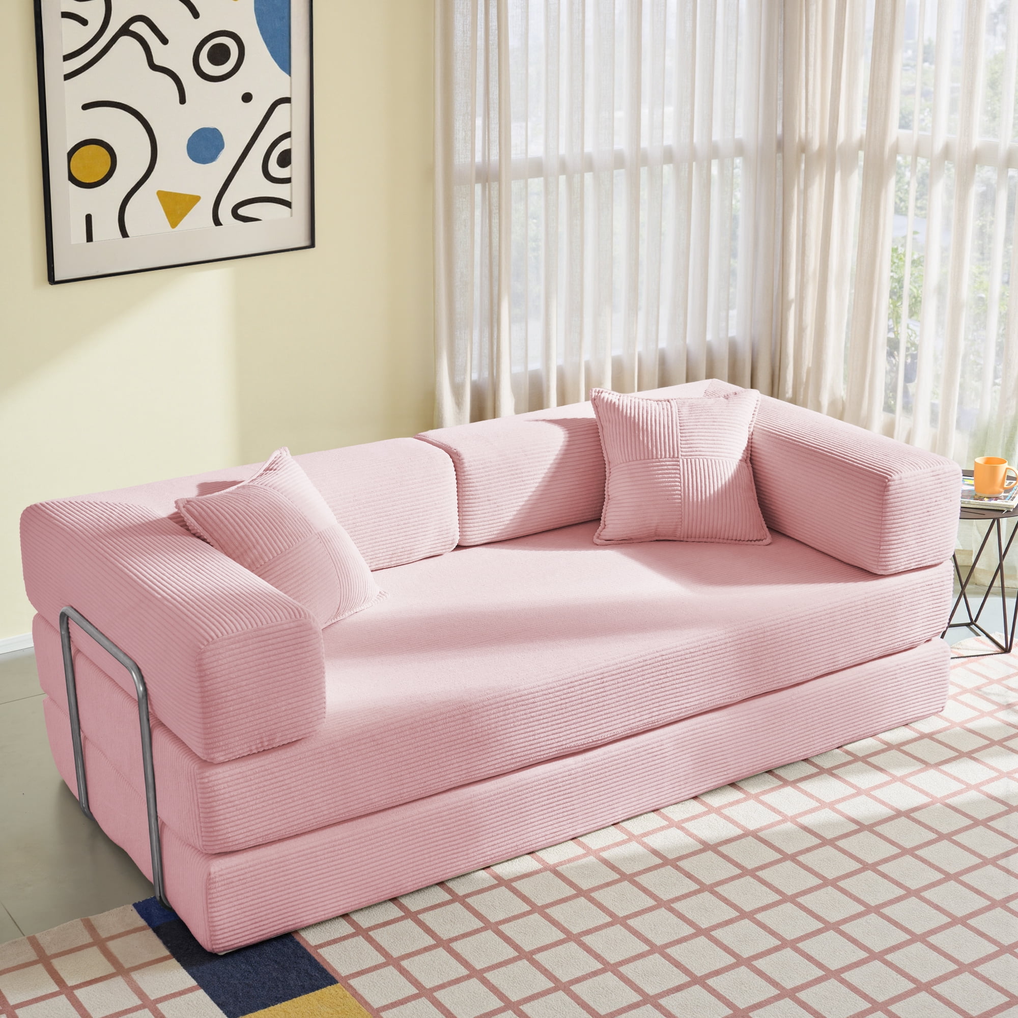 YINIX Canapé de 78,6 Pouces avec Deux Coussins, Sofa Modulaire Convertible Confortable pour Salon, Rose