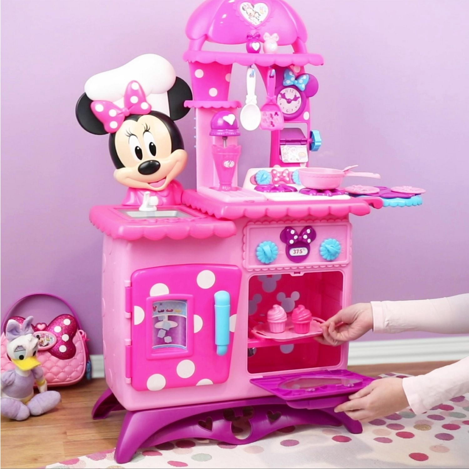 Disney Junior Minnie Mouse Flipping Fun Pretend Play Kitchen Set, Play Food, Realistic Sounds