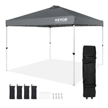 VEVOR Tente à Auvent Escamotable, 10 x 10 Pi, Bâche 250 D Enduite d'Argent PU, avec Sac à Roulettes Portable et 4 Sacs de Sable, Gazebo Imperméable et Pare-Soleil pour Fête en Plein Air, Camping, Événements Commerciaux, Gris Foncé