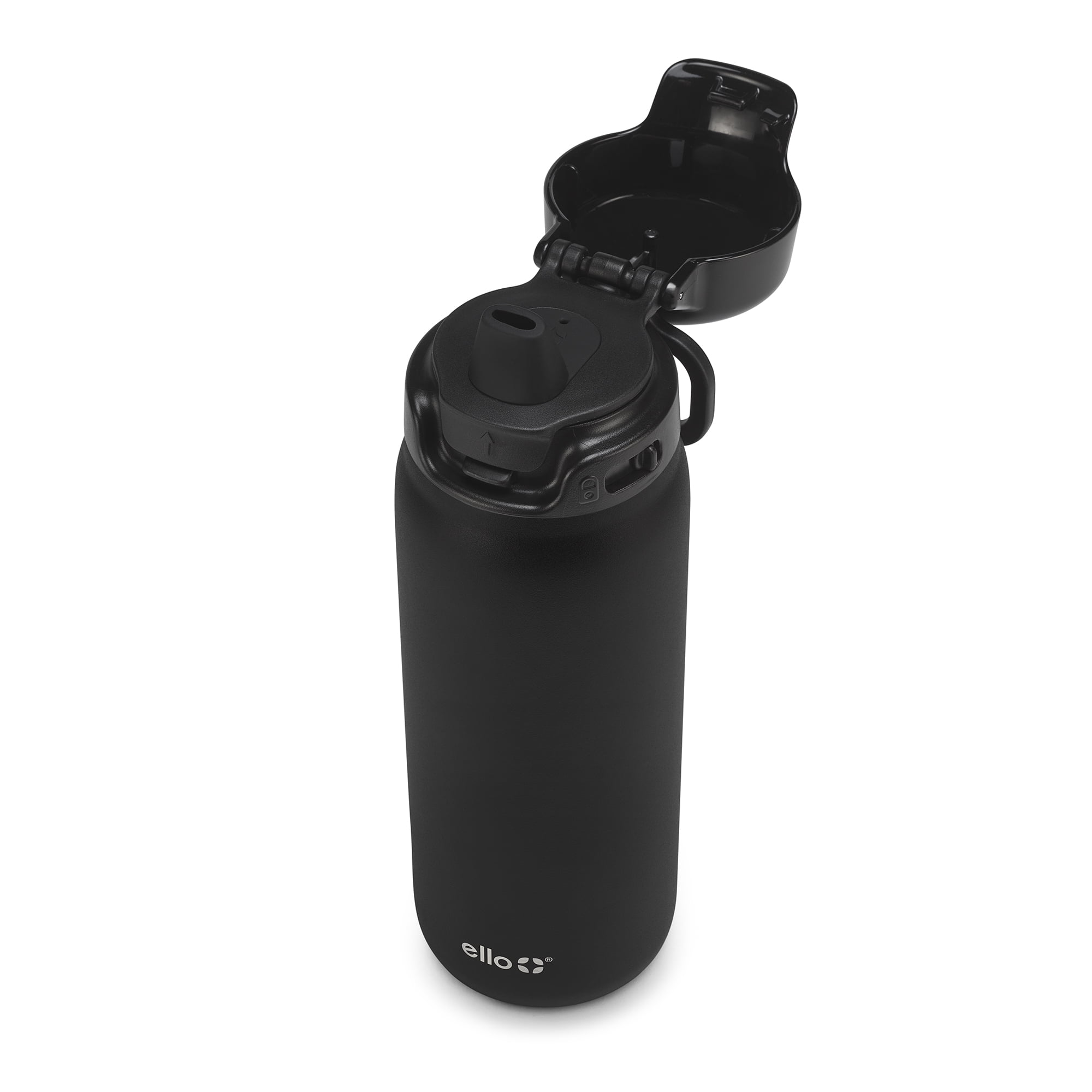 Ello 18 oz Flip & Fill Black Stainless Steel Water Bottle