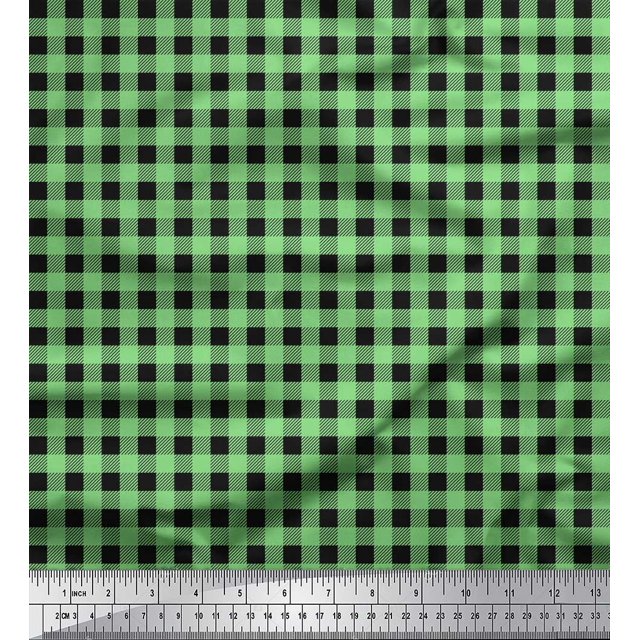 Soimoi Green Velvet Fabric Check Check Print Sewing Fabric Yard 58 Inch Wide