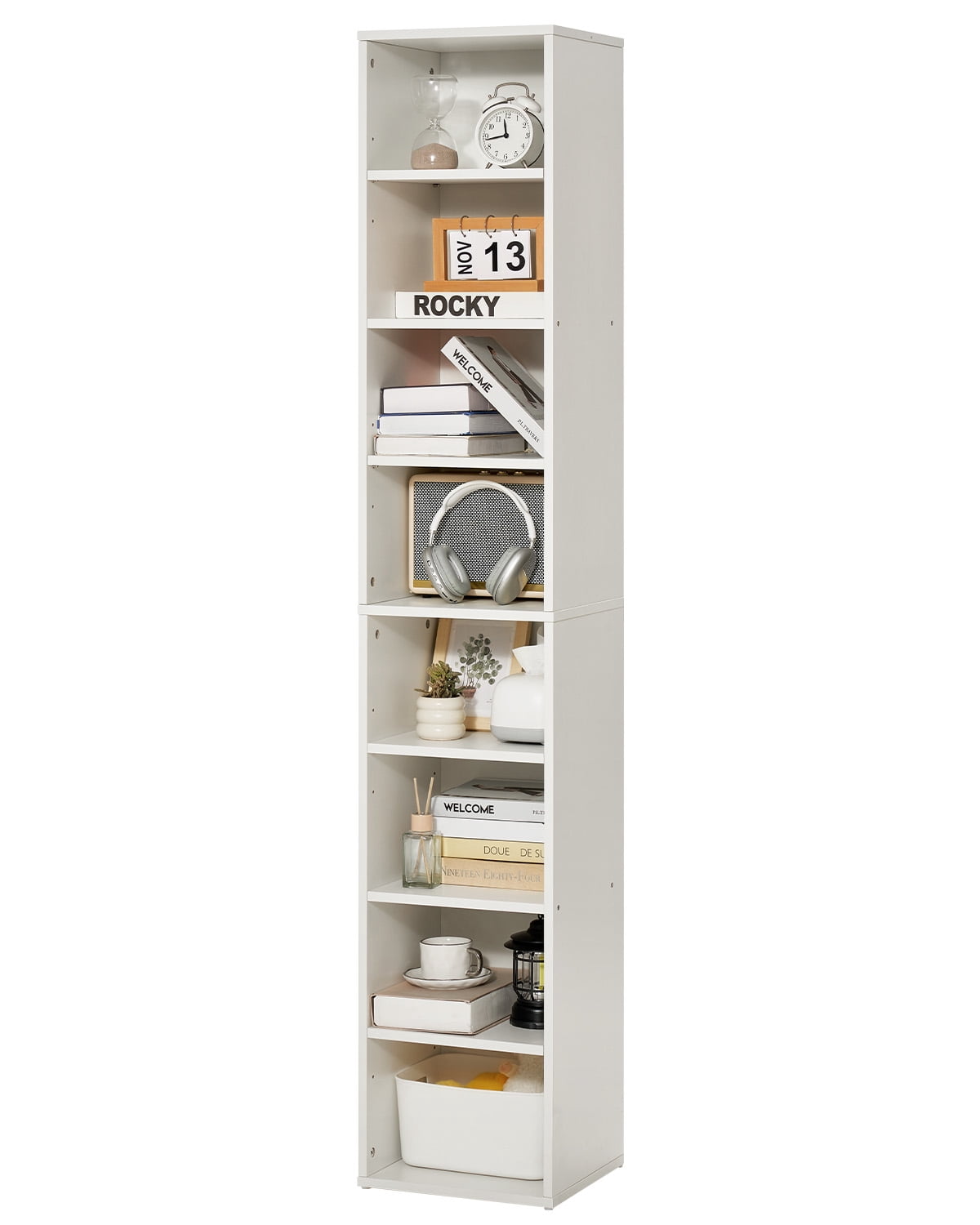 VEVOR 8 Tiers Narrow Bookshelf 71" Wooden Open Bookcase Adjustable Shelf White