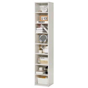 VEVOR 8 Niveau Narrow Librairie 71" Bibliothèque ouverte en bois plateau réglable blanc