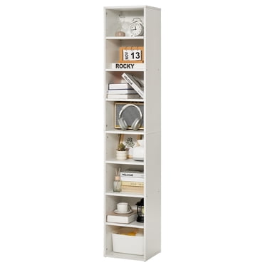VEVOR 8 Tiers Narrow Bookshelf 71" Wooden Open Bookcase Adjustable Shelf White