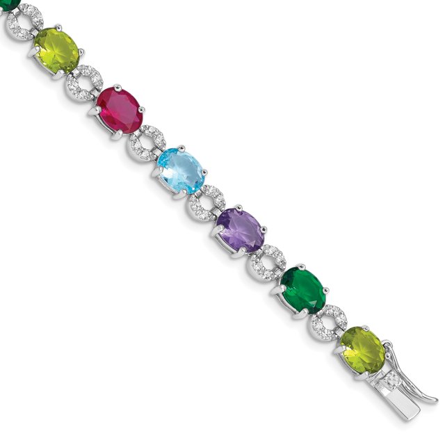 Bracelet en Argent Sterling 925 7 Pouces Zircon Cubique Multicolore