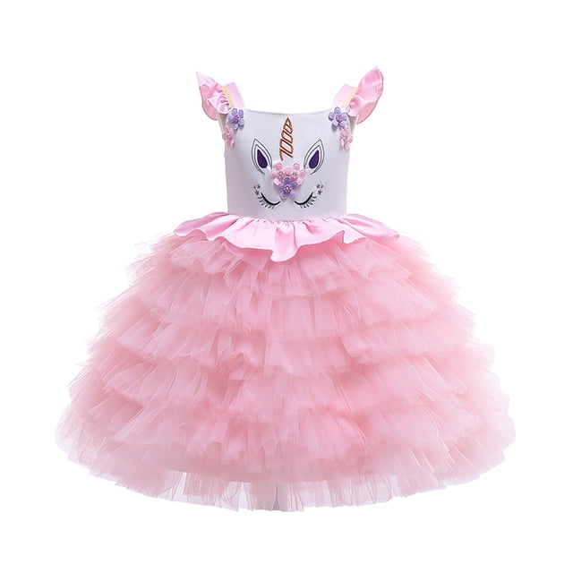 HAWEE Unicorn Robe Costume pour Filles Appliqués de Fleurs Robe de Bal Robes de Princesse Costumes de Fête Élégants Vêtements pour Enfants