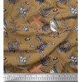 thumbnail image 1 of Soimoi Brown polyester Georgette Fabric Floral, & American Robin Bird Print Fabric by Yard 52 Inch Wide, 1 of 3
