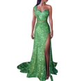 thumbnail image 1 of WTXUE Robes d'Été pour Femmes, Robe de Bal à Paillettes pour Femmes, Robe de Soirée Dorée pour Demoiselle d'Honneur à Col en V Longue, Robe Verte, Vert TG, 1 of 6