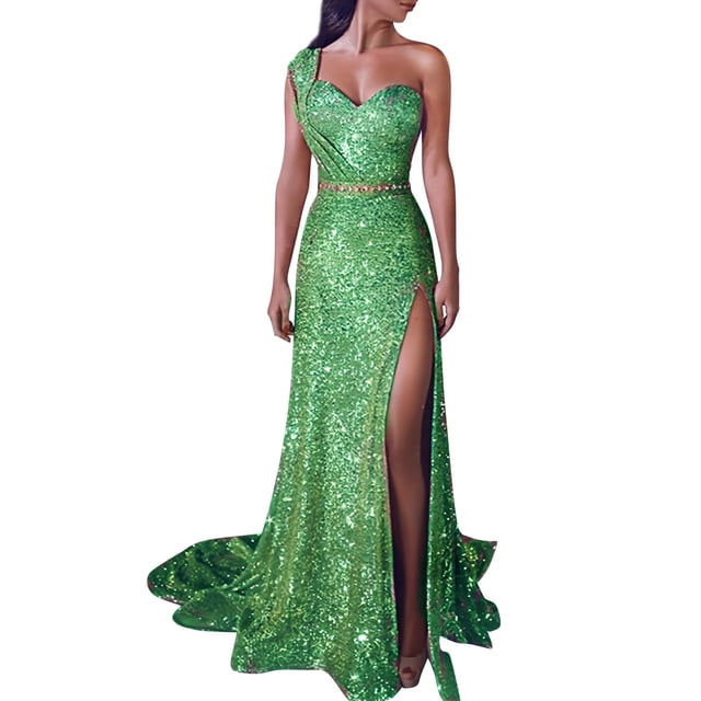 WTXUE Robes d'Été pour Femmes, Robe de Bal à Paillettes pour Femmes, Robe de Soirée Dorée pour Demoiselle d'Honneur à Col en V Longue, Robe Verte, Vert TG