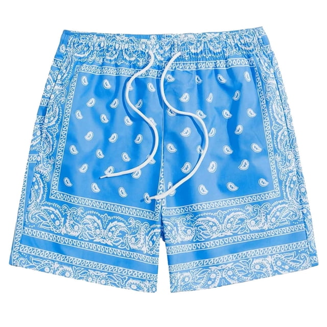 Men's Boho Drawstring Waist Paisley Print Summer Beach Swim Board Shorts with Comfortable Elastic Fabric for Surfing