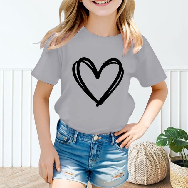 WEAIXIMIUNG Lot de T-Shirts 2T Fille Enfant Filles Mignon Graphique Col Rond Manches Courtes Tee Été Décontracté T-Shirt 160