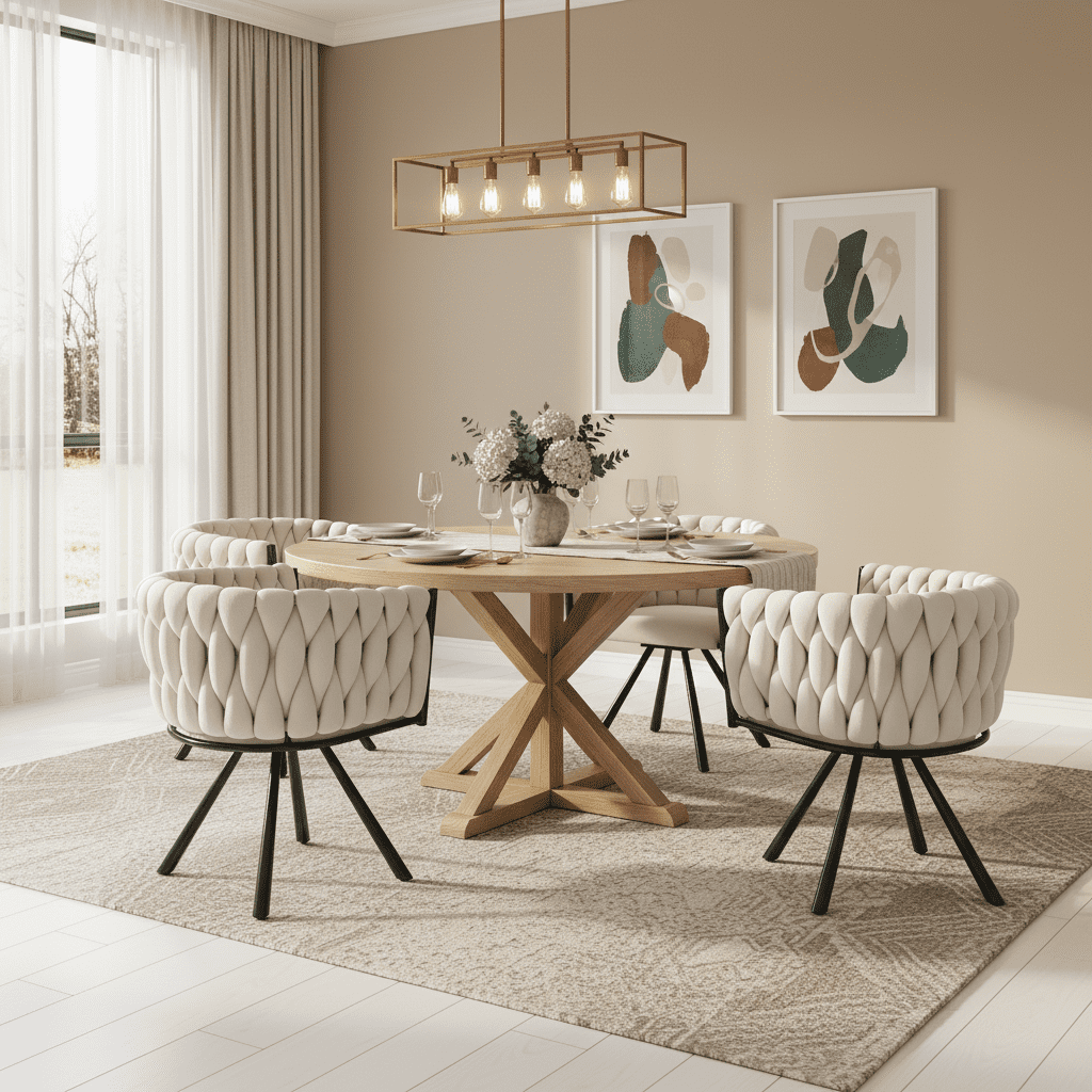 Noble House Ensemble de 4, Chaises de Salle à Manger en Velours, Chaise de Luxe Légère Capitonnée avec Quatre Pieds de Support en Métal, Fonction Pivotante à 360°, Beige