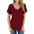 thumbnail image 4 of Womens Solid Short Sleeve V-Neck Casual Pockets Tee Tops T Shirt, 4 of 5