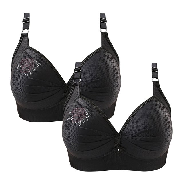 Timegard Wireless Bras for Women 2pc Ruched Full Support Adjustable Strap Comfy Daily Seniors Bras
