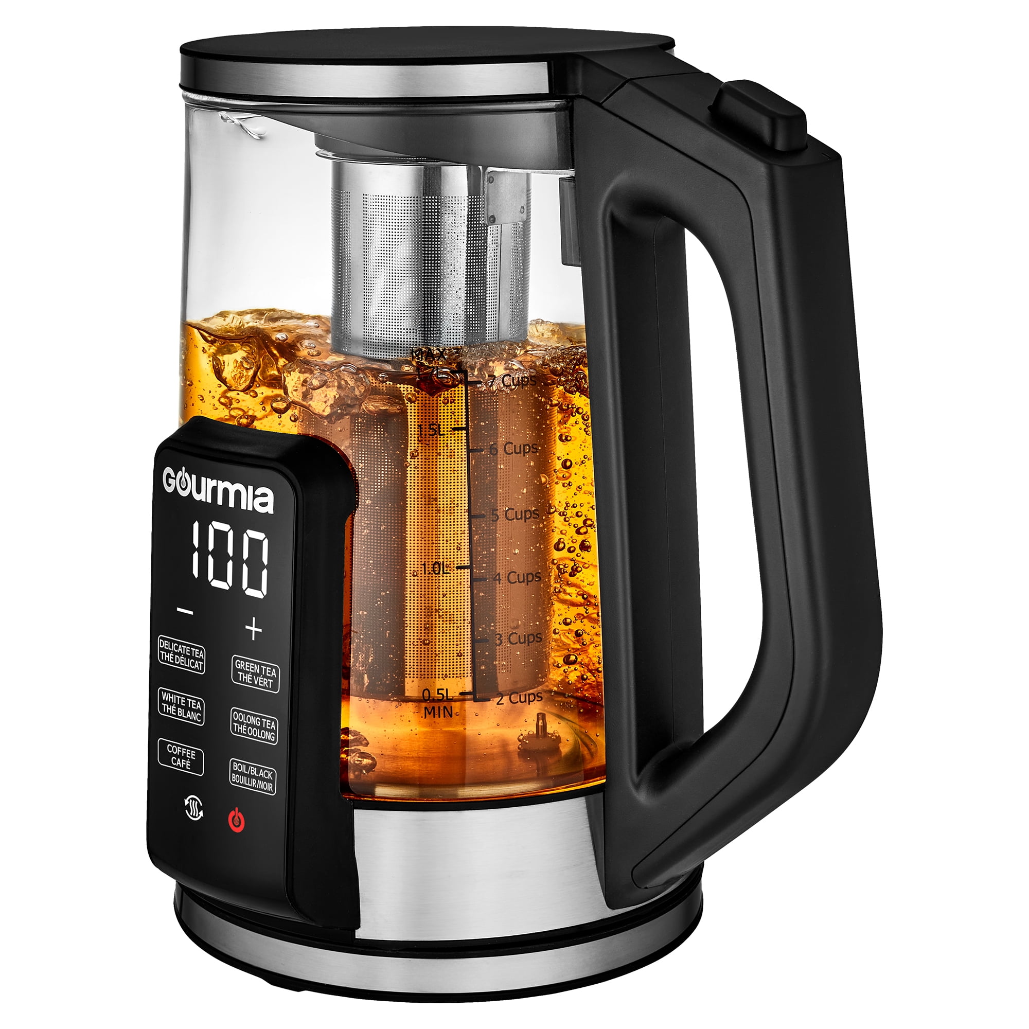 Bouilloire électrique programmable en verre et sans fil de 1,7 litre de Gourmia