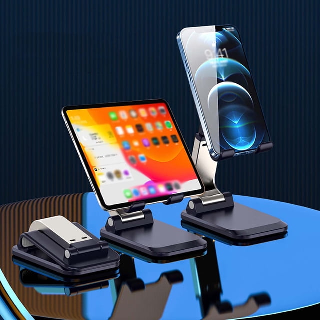 pstuiky Adjustable Phone Stand Multi-Angle Folding & Lift Design Universal Holder for 4-10" Smartphones & Tablets Non-Slip Rubber Pads Desk Accessory for Video, Gaming Video Calls