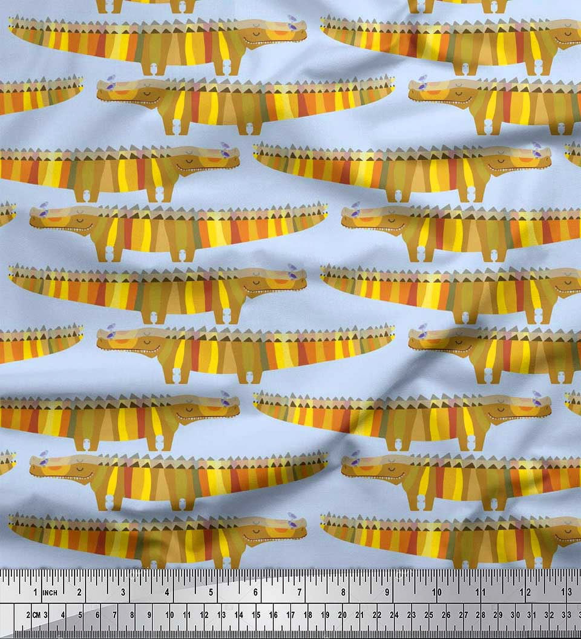 Soimoi Silk Fabric Crocodile Kids Print Sewing Fabric Yard 42 Inch Wide