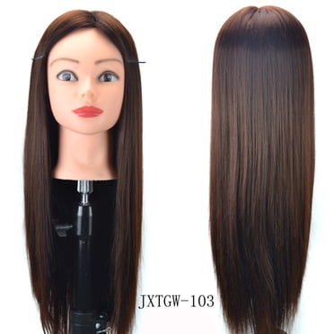 Vadktai Mannequin pour Cheveux Tête de Poupée de Cosmétologie Fibre Synthétique Coiffage Teinture Coupe Mannequin pour Coiffeur Pratique Entraînement Brun